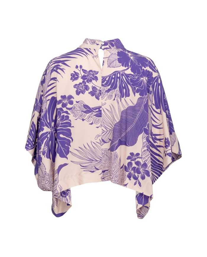 blusa a mantella nudo e viola da donna con fantasia tropicale | PINKO blusa a mantella nudo e viola da donna con fantasia tropicale | PINKO