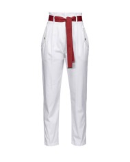 pantalone a vita alta bianco da donna con pinces | PINKO