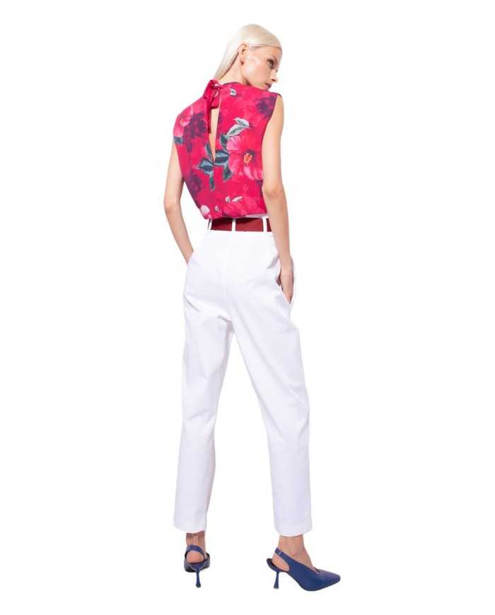 pantalone a vita alta bianco da donna con pinces | PINKO