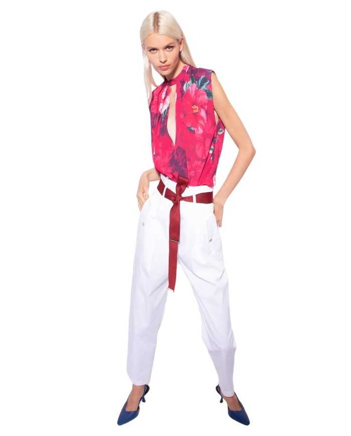 pantalone a vita alta bianco da donna con pinces | PINKO