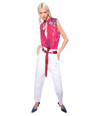 pantalone a vita alta bianco da donna con pinces | PINKO