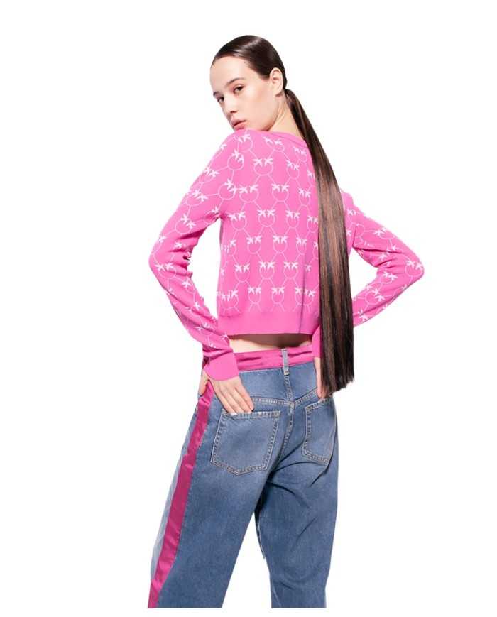 cardigan fuxia e rosa da donna con ricamo LOVE BIRDS | PINKO