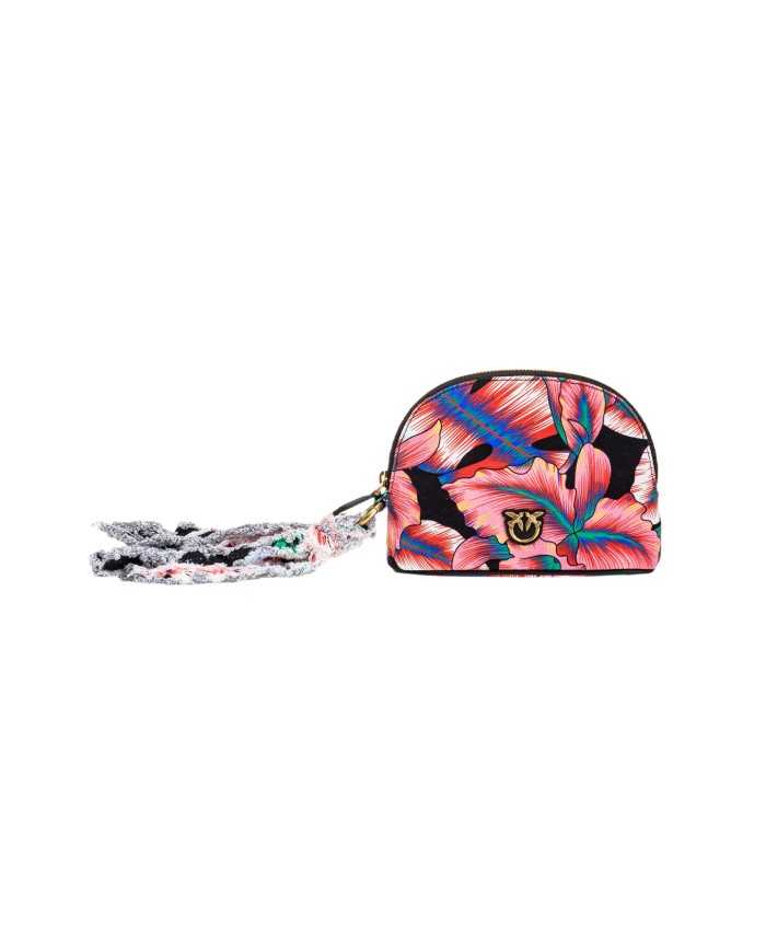 borsa nera e rossa da donna a fantasia floreale con piume | PINKO borsa nera e rossa da donna a fantasia floreale con piume | PINKO