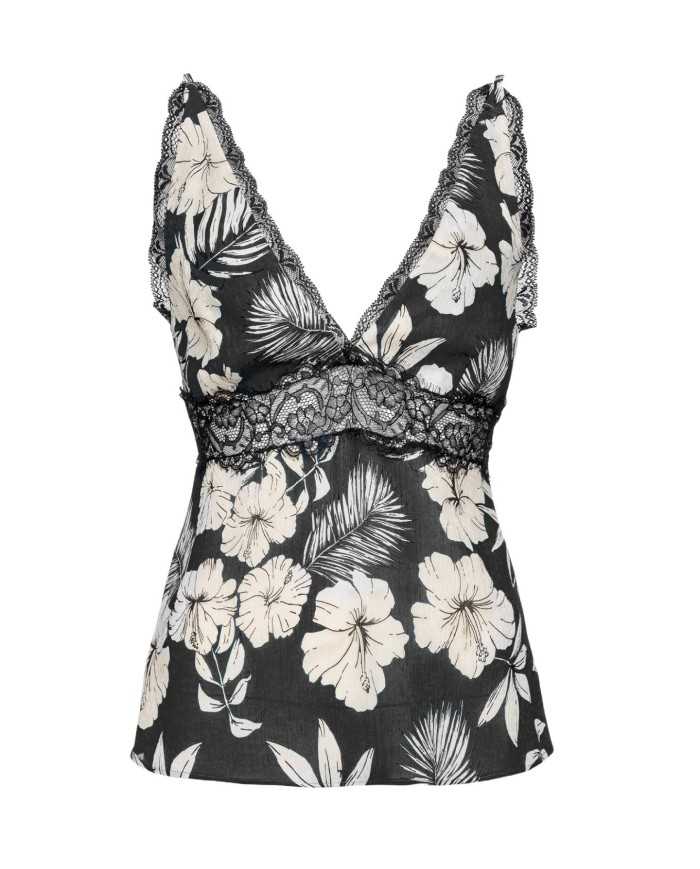 top nero e burro a donna con fantasia floreale | PINKO top nero e burro a donna con fantasia floreale | PINKO