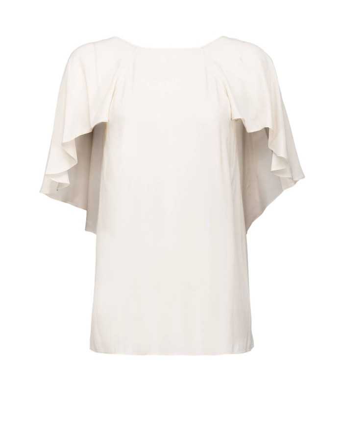 blusa rosa da donna con drappeggio su maniche effetto mantella | PINKO blusa rosa da donna con drappeggio su maniche effetto mantella | PINKO