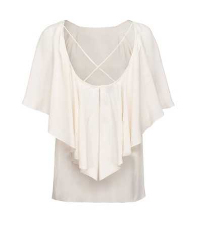 blusa rosa da donna con drappeggio su maniche effetto mantella | PINKO blusa rosa da donna con drappeggio su maniche effetto mantella | PINKO