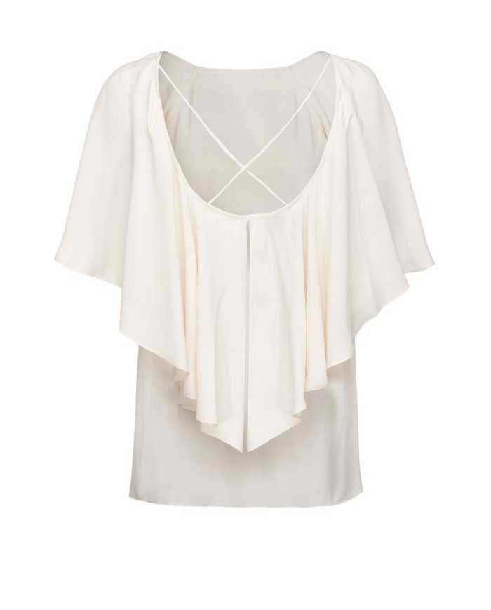 blusa rosa da donna con drappeggio su maniche effetto mantella | PINKO blusa rosa da donna con drappeggio su maniche effetto mantella | PINKO