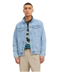 giubbino blue denim da uomo con colletto alla francese | JACK & JONES giubbino blue denim da uomo con colletto alla francese | JACK & JONES