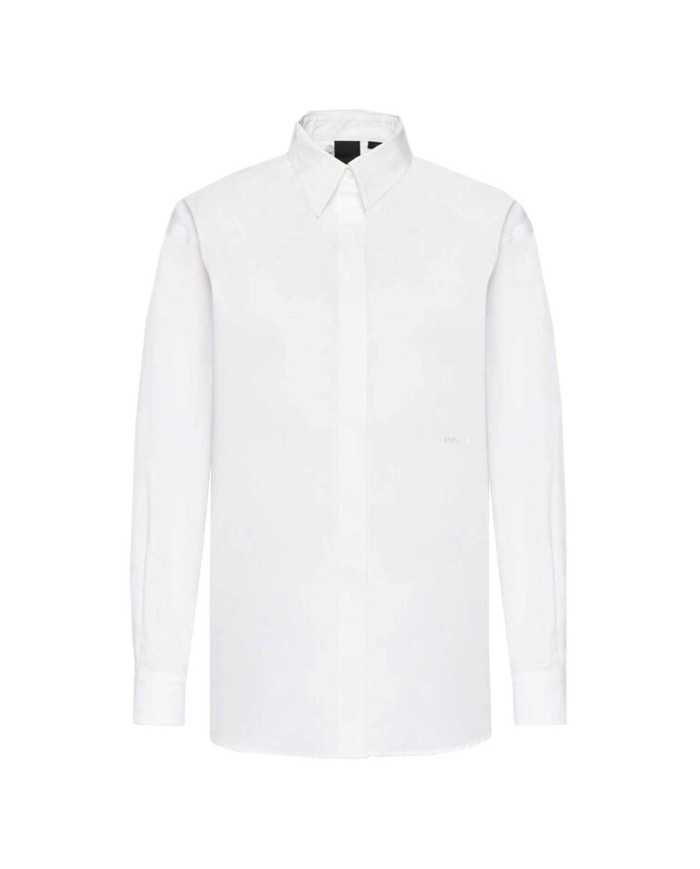 camicia classica bianca da donna con logo ricamo piccolo | PINKO camicia classica bianca da donna con logo ricamo piccolo | PINKO