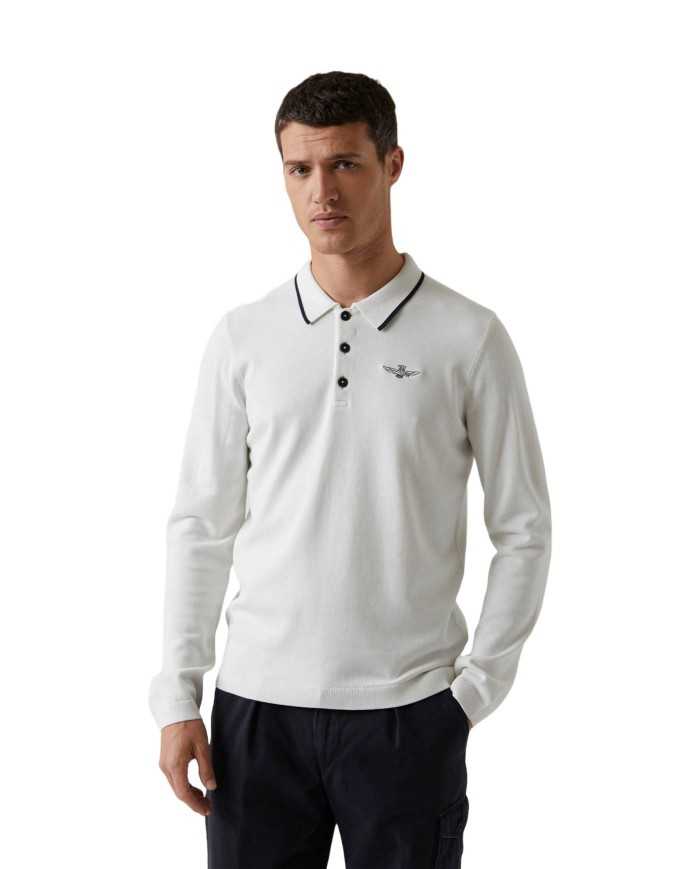 maglia stile polo bianco panna uomo con aquila | AERONAUTICA MILITARE