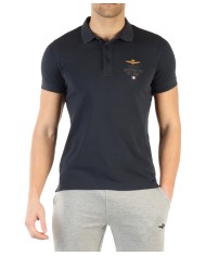 polo blu nero da uomo con logo ricamo | AERONAUTICA MILITARE