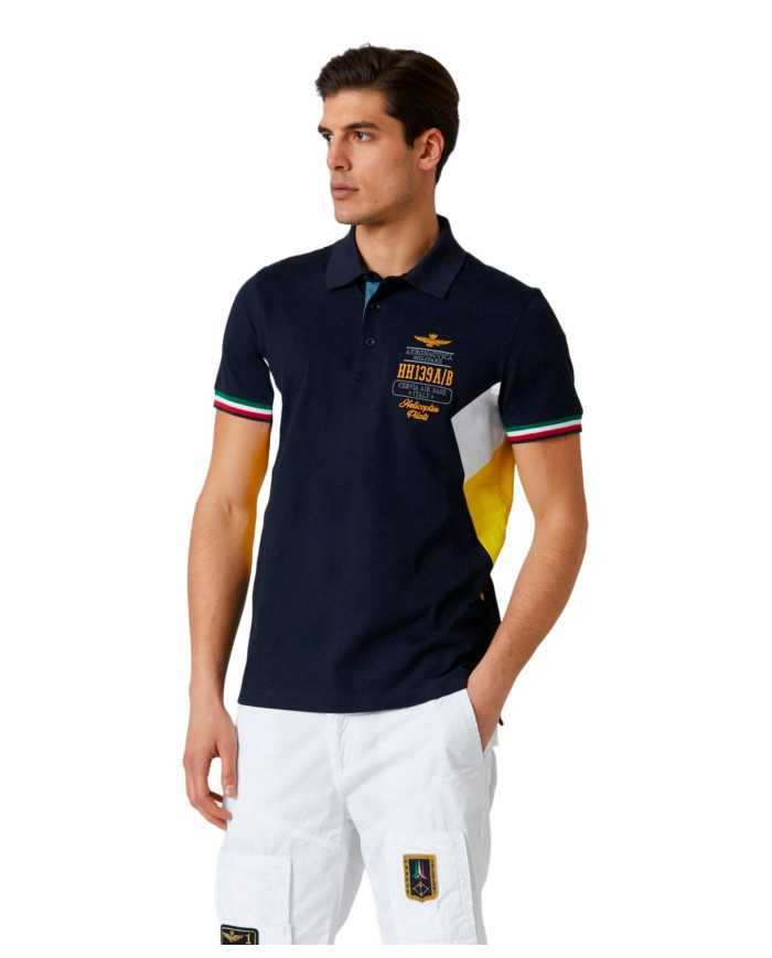 polo blu uomo con maniche e colletto a costine | AERONAUTICA MILITARE polo blu uomo con maniche e colletto a costine | AERONAUTICA MILITARE