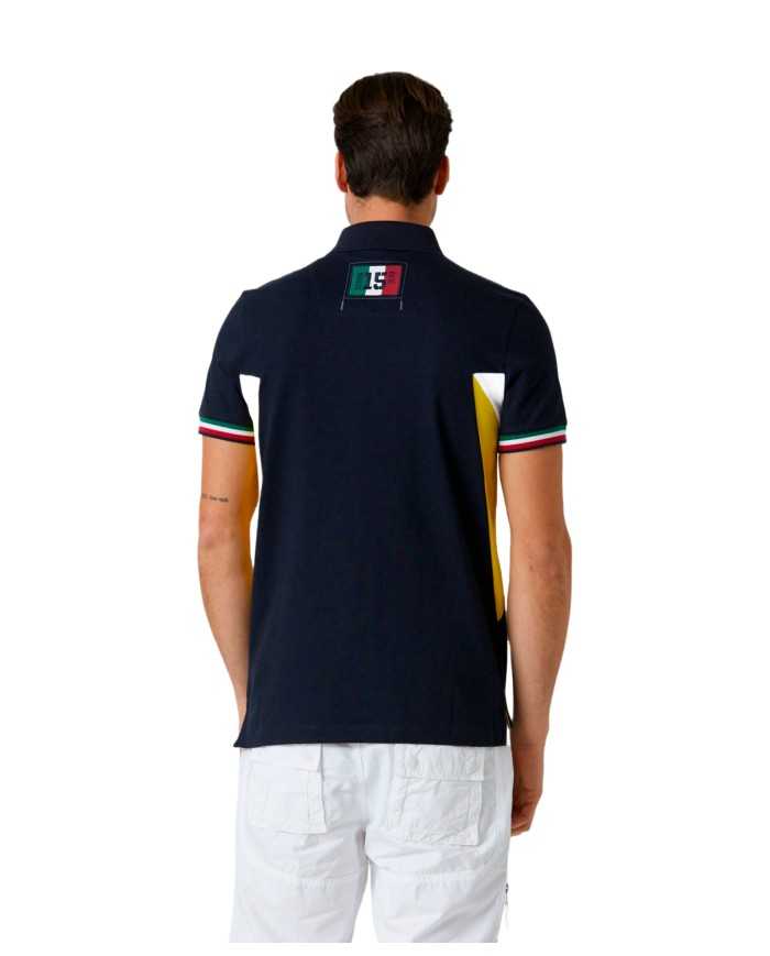 polo blu uomo con maniche e colletto a costine | AERONAUTICA MILITARE