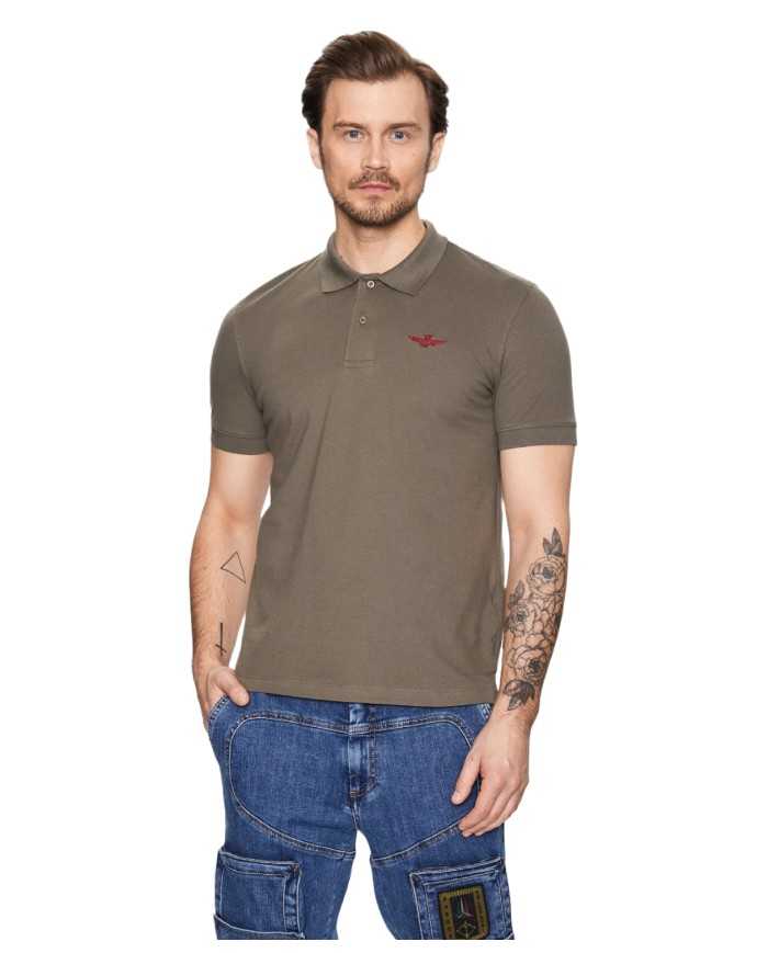 polo verde da uomo con spacchi laterali sotto | AERONAUTICA MILITARE