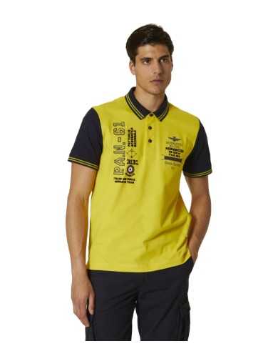 polo giallo e blu navy uomo a maniche bicolore | AERONAUTICA MILITARE polo giallo e blu navy uomo a maniche bicolore | AERONAUTICA MILITARE