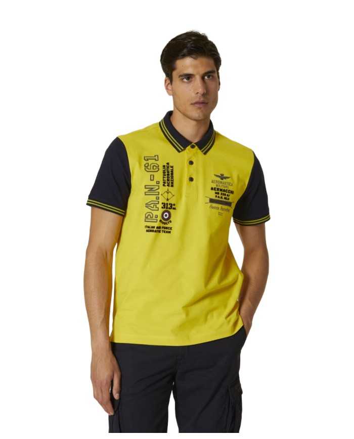 polo giallo e blu navy uomo a maniche bicolore | AERONAUTICA MILITARE polo giallo e blu navy uomo a maniche bicolore | AERONAUTICA MILITARE