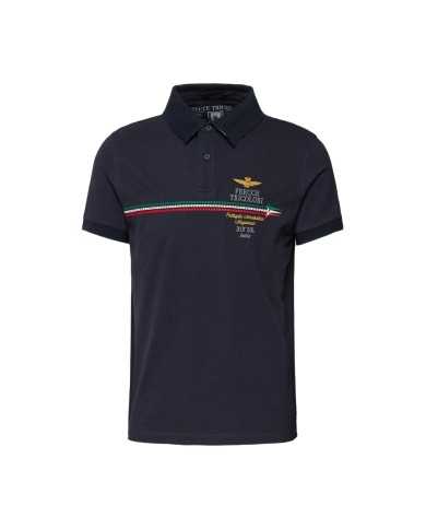 polo blu navy uomo con ricami e scie tricolore | AERONAUTICA MILITARE polo blu navy uomo con ricami e scie tricolore | AERONAUTICA MILITARE