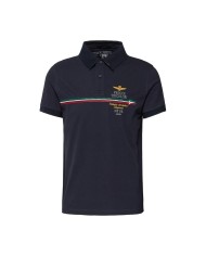 polo blu navy uomo con ricami e scie tricolore | AERONAUTICA MILITARE polo blu navy uomo con ricami e scie tricolore | AERONAUTICA MILITARE