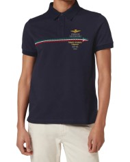 polo blu navy uomo con ricami e scie tricolore | AERONAUTICA MILITARE polo blu navy uomo con ricami e scie tricolore | AERONAUTICA MILITARE