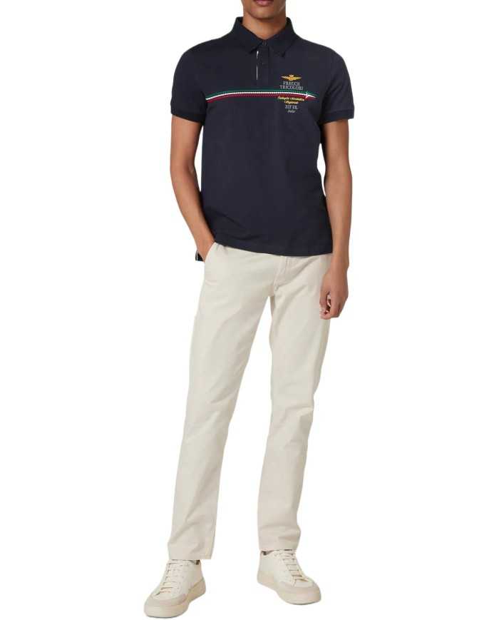 polo blu navy uomo con ricami e scie tricolore | AERONAUTICA MILITARE polo blu navy uomo con ricami e scie tricolore | AERONAUTICA MILITARE