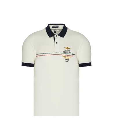 polo off white uomo con ricami e scie tricolore | AERONAUTICA MILITARE polo off white uomo con ricami e scie tricolore | AERONAUTICA MILITARE