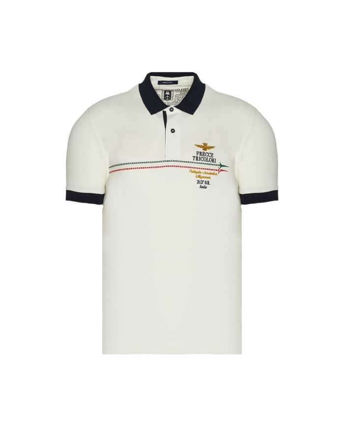 polo off white uomo con ricami e scie tricolore | AERONAUTICA MILITARE polo off white uomo con ricami e scie tricolore | AERONAUTICA MILITARE