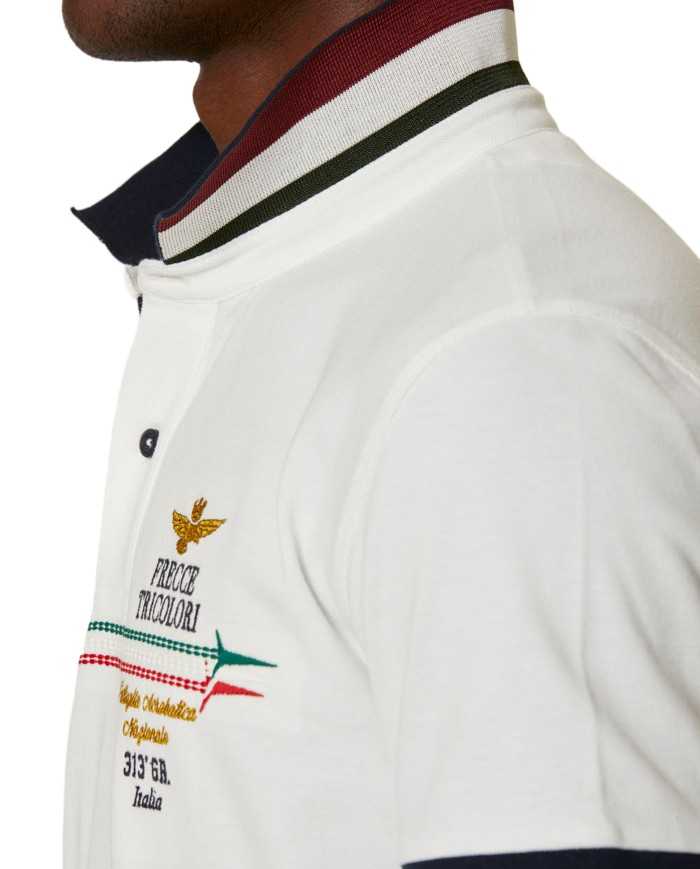 polo off white uomo con ricami e scie tricolore | AERONAUTICA MILITARE