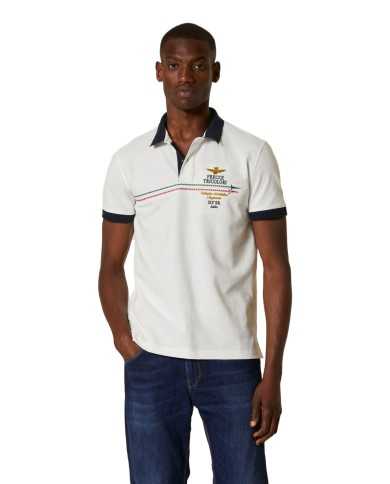 polo off white uomo con ricami e scie tricolore | AERONAUTICA MILITARE polo off white uomo con ricami e scie tricolore | AERONAUTICA MILITARE