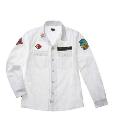 camicia bianca da uomo con 4 patch logate sui lati | BLAUER camicia bianca da uomo con 4 patch logate sui lati | BLAUER