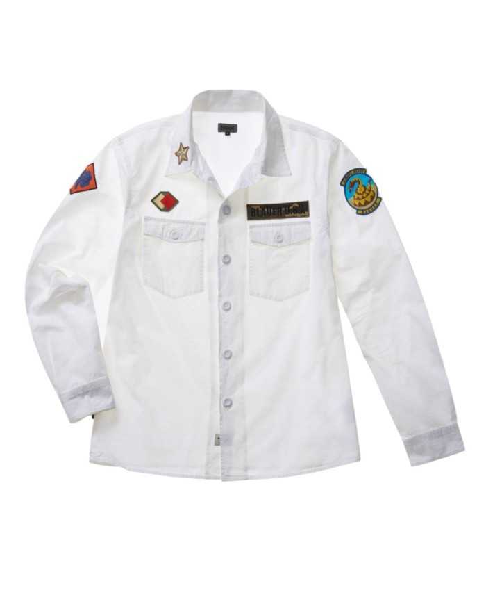 camicia bianca da uomo con 4 patch logate sui lati | BLAUER camicia bianca da uomo con 4 patch logate sui lati | BLAUER