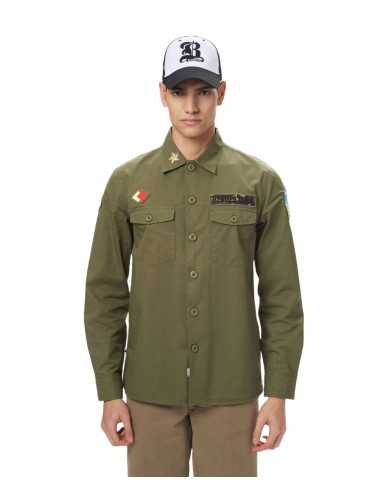 camicia verde loden da uomo con 4 patch logate sui lati | BLAUER camicia verde loden da uomo con 4 patch logate sui lati | BLAUER