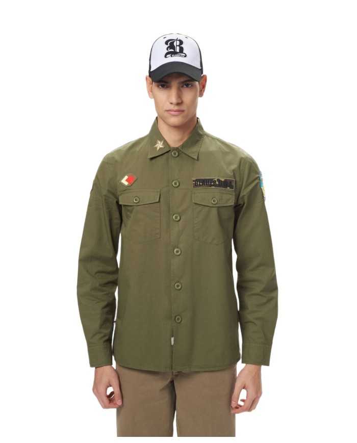 camicia verde loden da uomo con 4 patch logate sui lati | BLAUER camicia verde loden da uomo con 4 patch logate sui lati | BLAUER