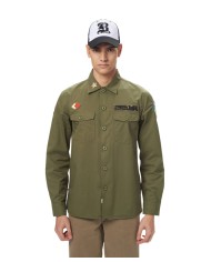 camicia verde loden da uomo con 4 patch logate sui lati | BLAUER