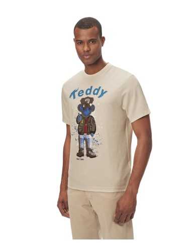 t-shirt beige da uomo con orsetto poliziotto e scritta teddy | BLAUER t-shirt beige da uomo con orsetto poliziotto e scritta teddy | BLAUER