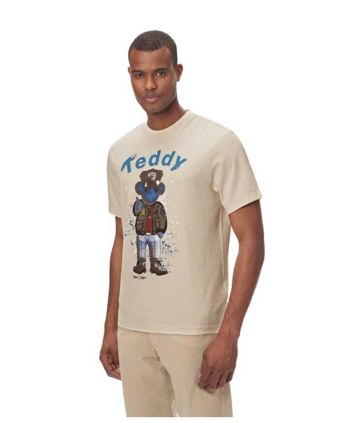 t-shirt beige da uomo con orsetto poliziotto e scritta teddy | BLAUER t-shirt beige da uomo con orsetto poliziotto e scritta teddy | BLAUER