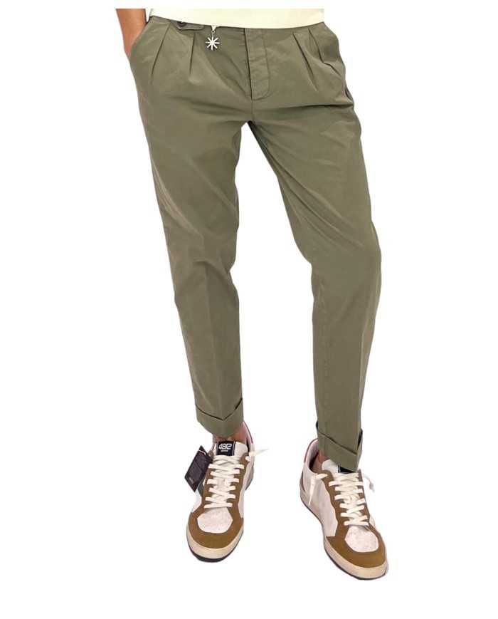 pantalone verde da uomo con doppie pences | MANUEL RITZ pantalone verde da uomo con doppie pences | MANUEL RITZ