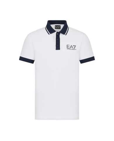 polo bianca da uomo logata sul petto e con detttagli a contrasto | EA7