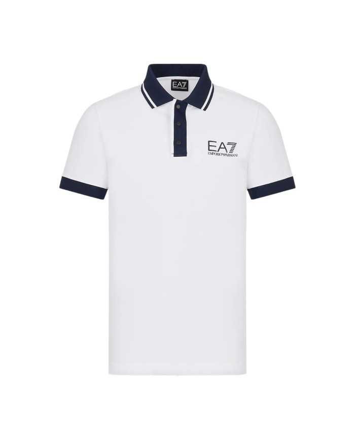 polo bianca da uomo logata sul petto e con detttagli a contrasto | EA7