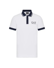 polo bianca da uomo logata sul petto e con detttagli a contrasto | EA7