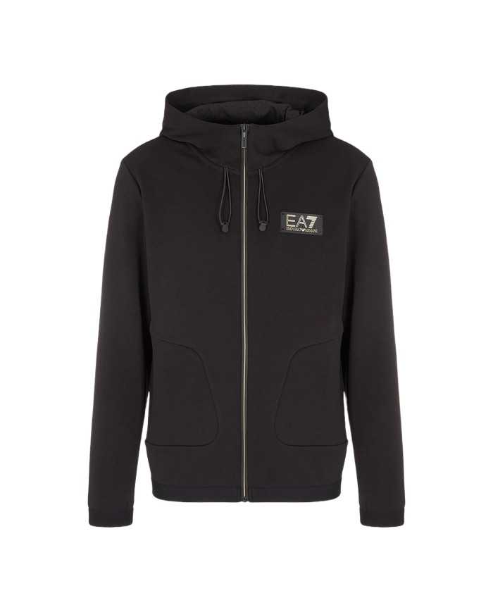 felpa nera da uomo con patch dorata e logo su petto | EA7 felpa nera da uomo con patch dorata e logo su petto | EA7