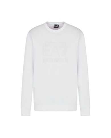 felpa bianca da uomo con polsi in maglia stretch e logo | EA7
