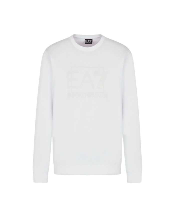 felpa bianca da uomo con polsi in maglia stretch e logo | EA7