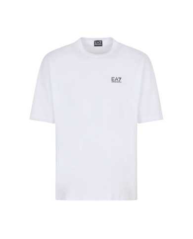 t-shirt bianca da uomo con logo su petto e stampa di collezione | EA7