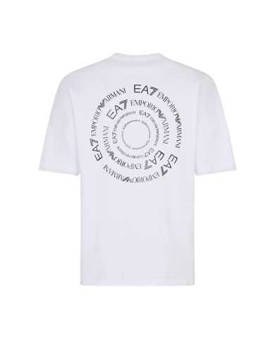 t-shirt bianca da uomo con logo su petto e stampa di collezione | EA7
