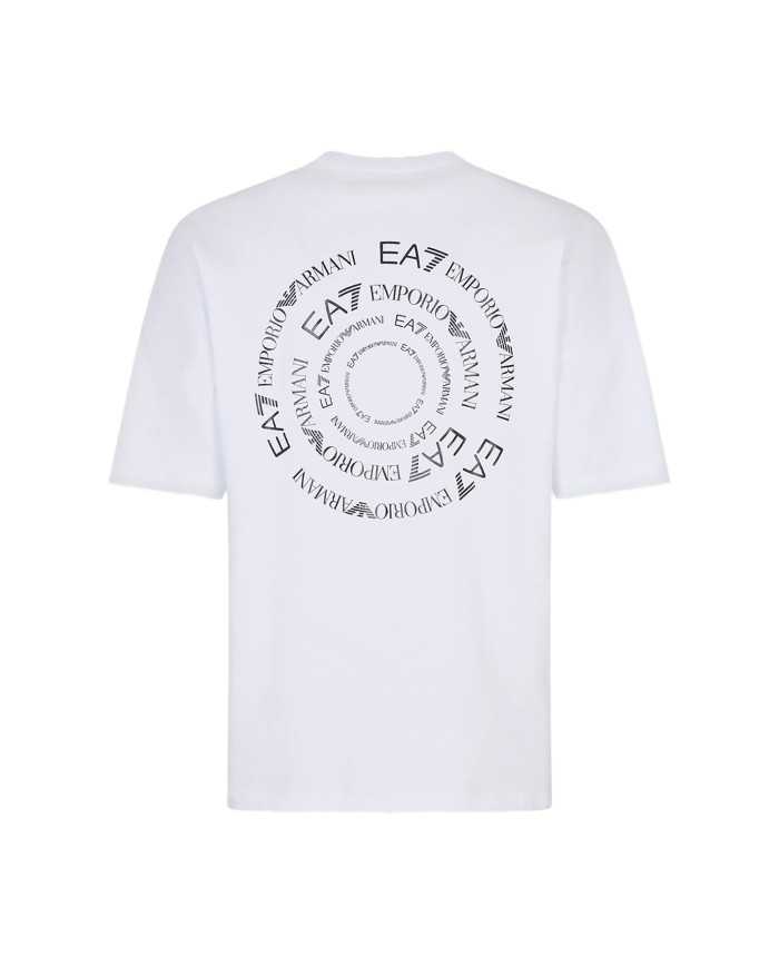 t-shirt bianca da uomo con logo su petto e stampa di collezione | EA7