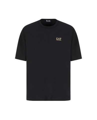 t-shirt nera da uomo con logo su petto e stampa di collezione | EA7