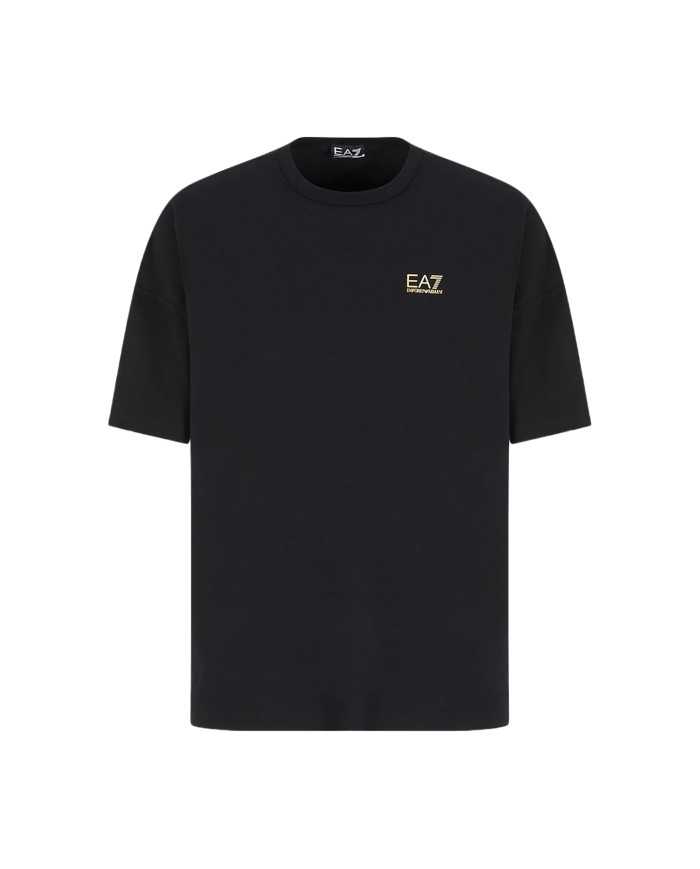 t-shirt nera da uomo con logo su petto e stampa di collezione | EA7