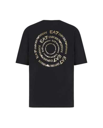 t-shirt nera da uomo con logo su petto e stampa di collezione | EA7