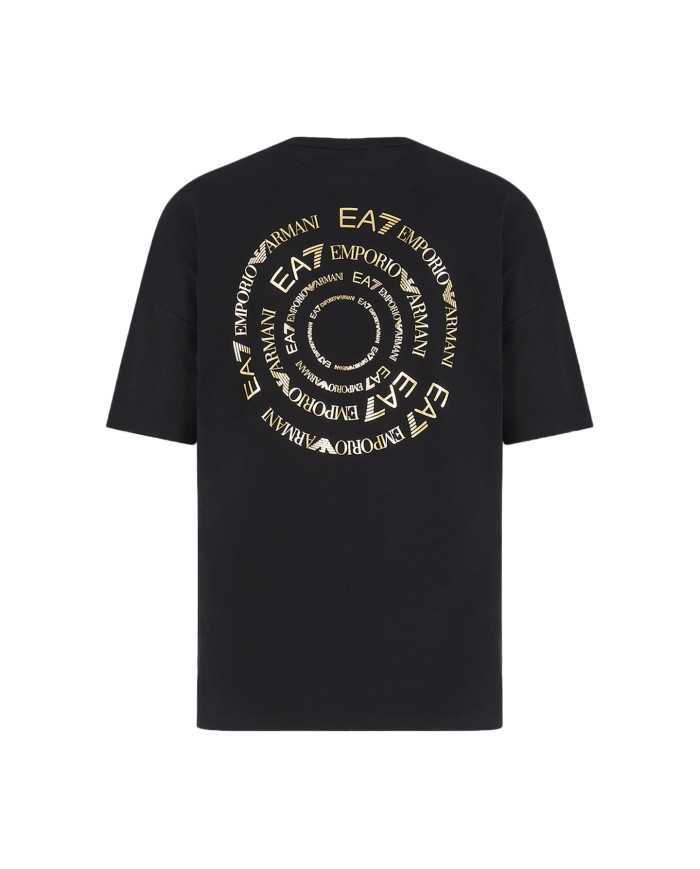 t-shirt nera da uomo con logo su petto e stampa di collezione | EA7