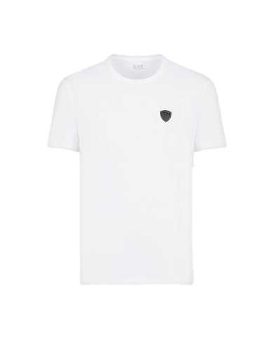 t-shirt bianca da uomo con patch scudetto con logo su petto | EA7 t-shirt bianca da uomo con patch scudetto con logo su petto | EA7